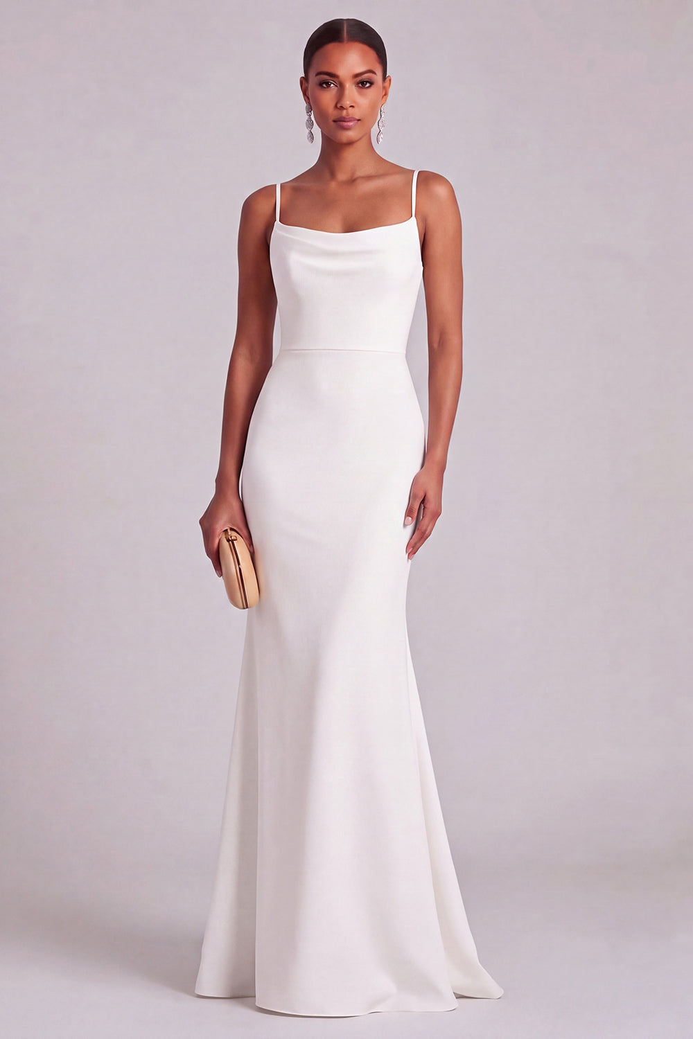 Leely Women Ivory Floor Length Wedding Dress Satin Mermaid Spaghetti Straps Engagement Dress