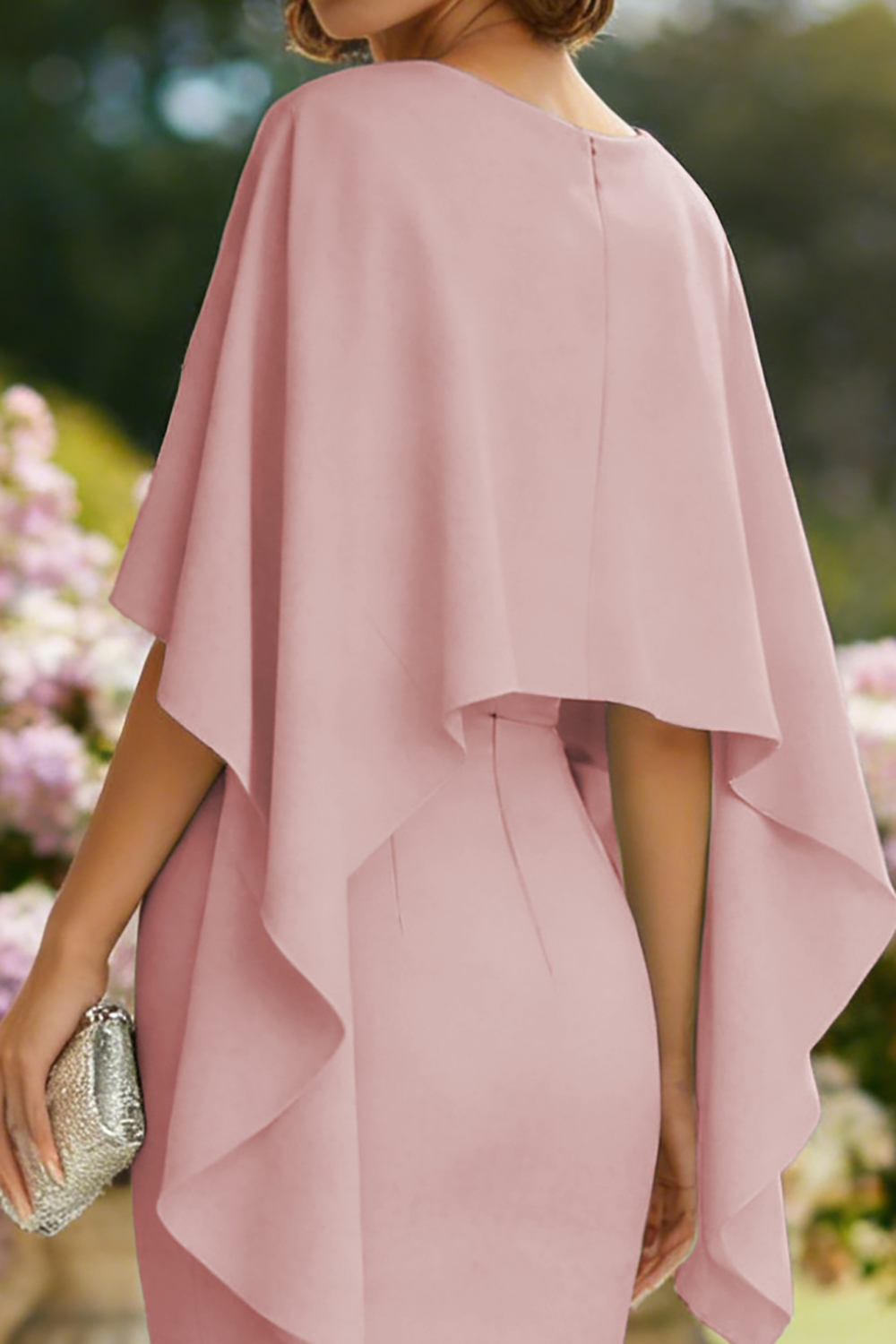 Dusty Rose Bodycon Midi Mother of the Bride Dress with Cape