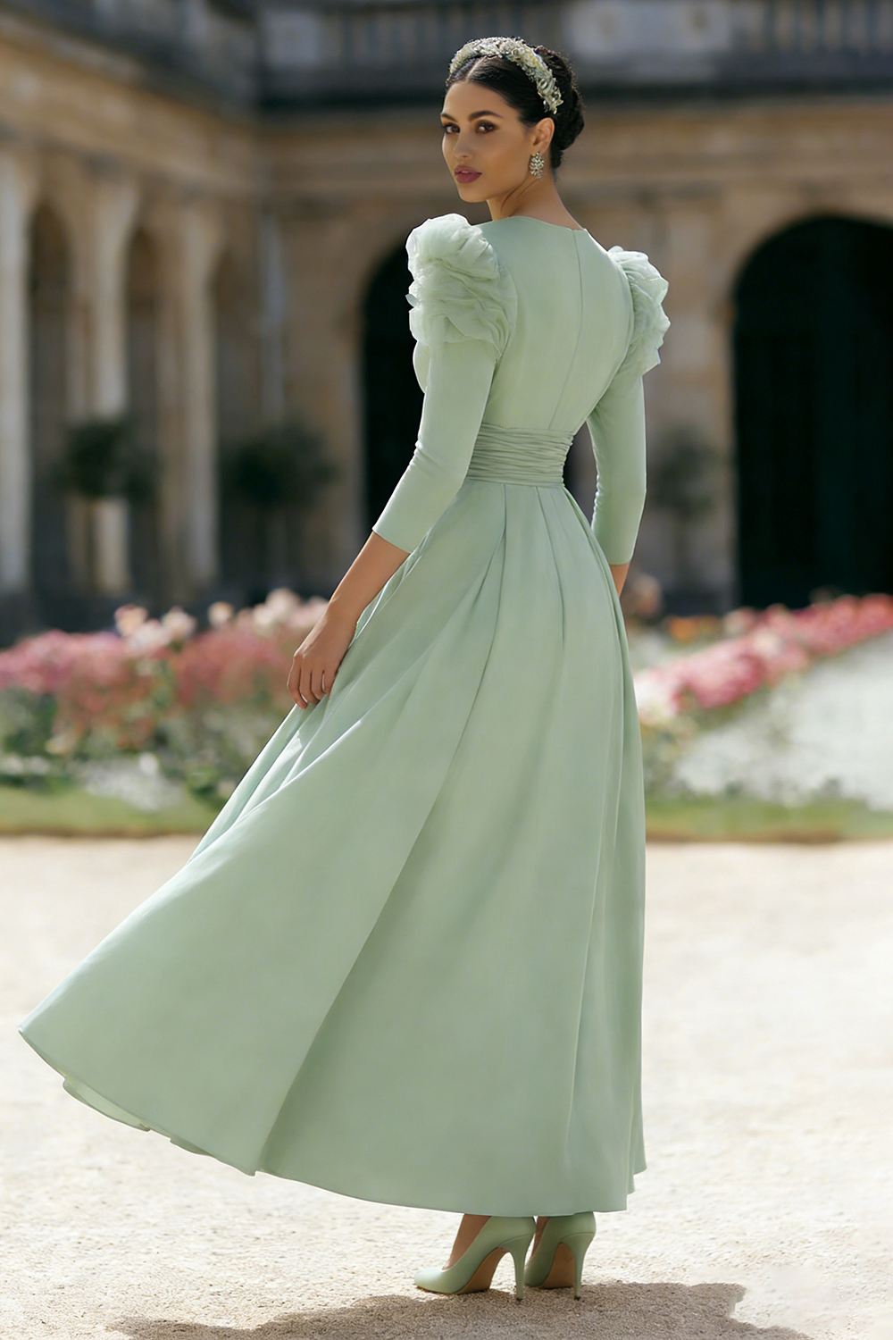 Mint Green V-Neck A Line Maxi Mother of the Bride Dress