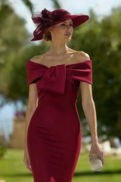Burgundy Mermaid Bodycon Midi Mother of the Bride Dress
