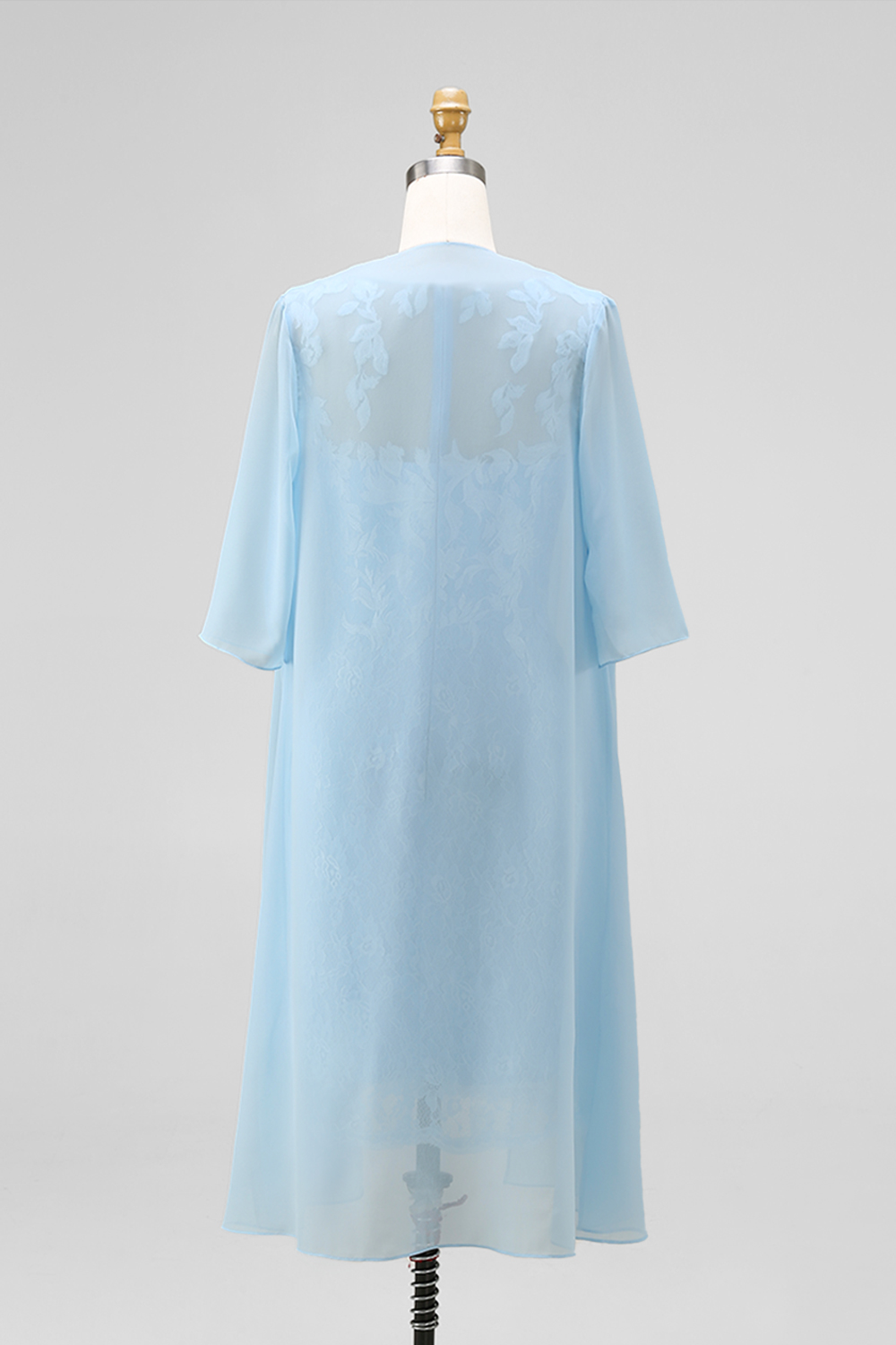 Floral 2 Piece Light Blue Lace Bodycon Midi Mother of the Bride Dress