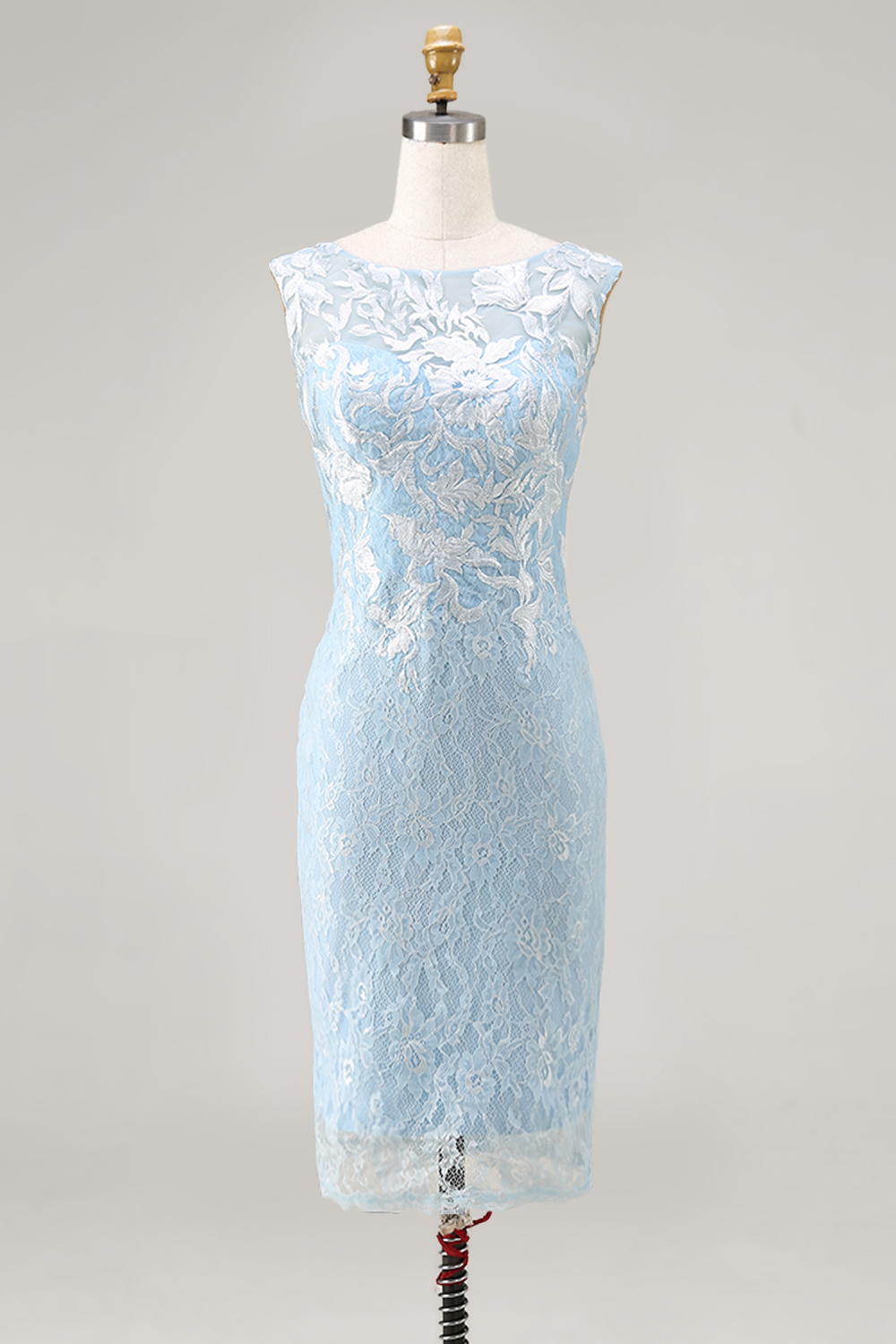 Floral 2 Piece Light Blue Lace Bodycon Midi Mother of the Bride Dress