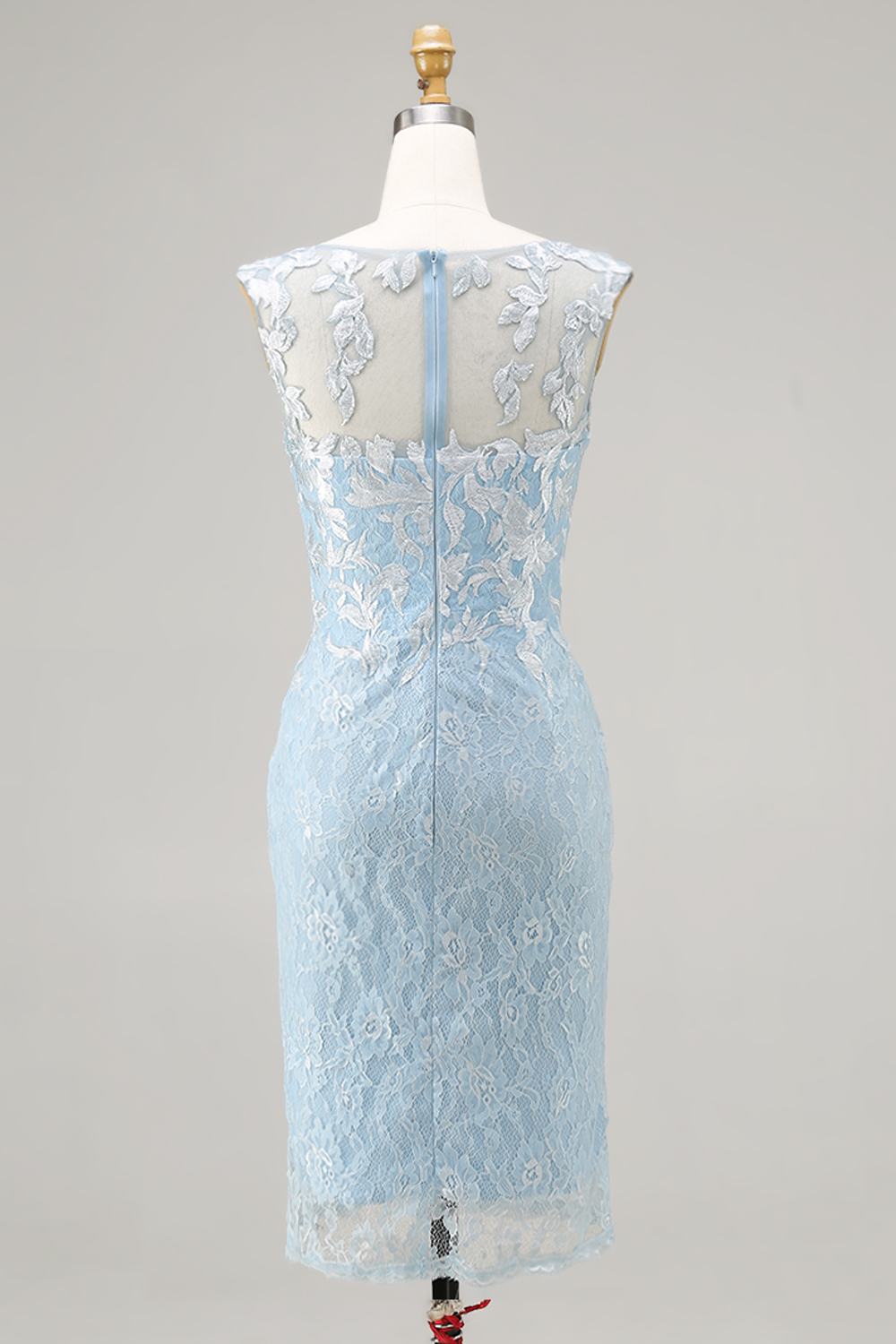 Floral 2 Piece Light Blue Lace Bodycon Midi Mother of the Bride Dress
