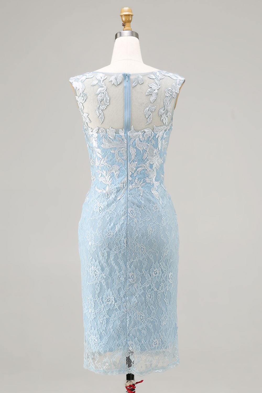 Floral 2 Piece Light Blue Lace Bodycon Midi Mother of the Bride Dress
