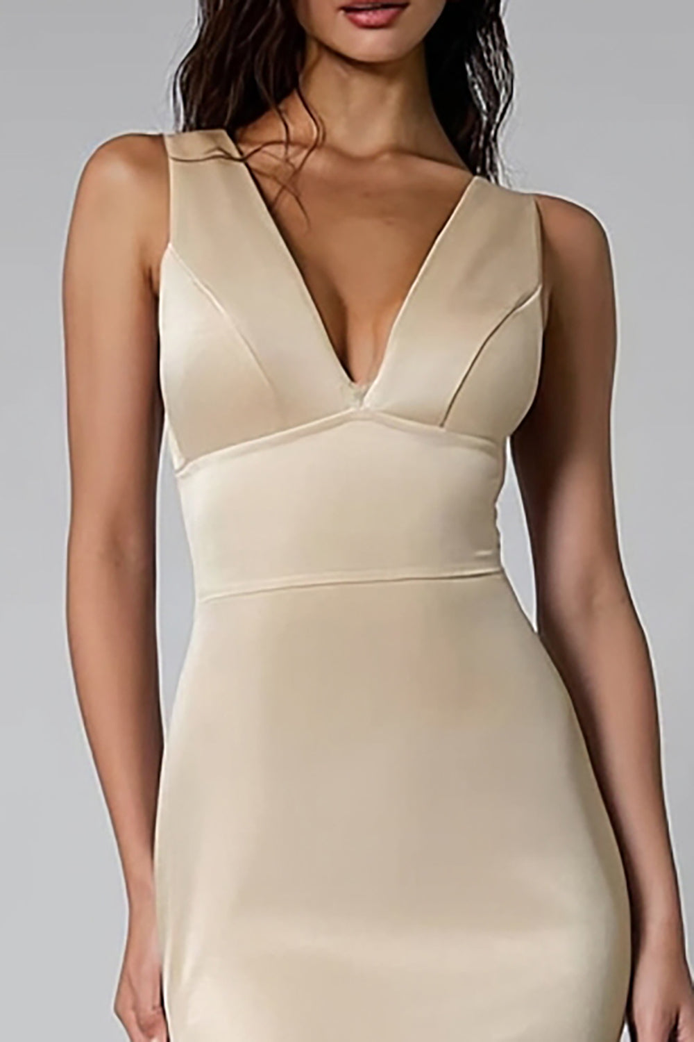 Champagne Mermaid Double V-Neck Long Bridesmaid Dress