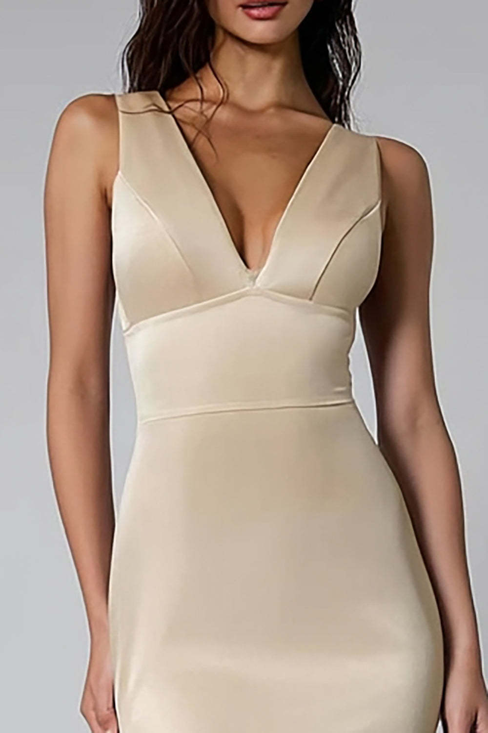 Champagne Mermaid Double V-Neck Long Bridesmaid Dress