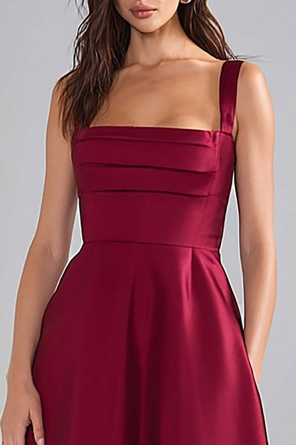 Burgundy A Line Thick Straps Long Bridesmaid Dress