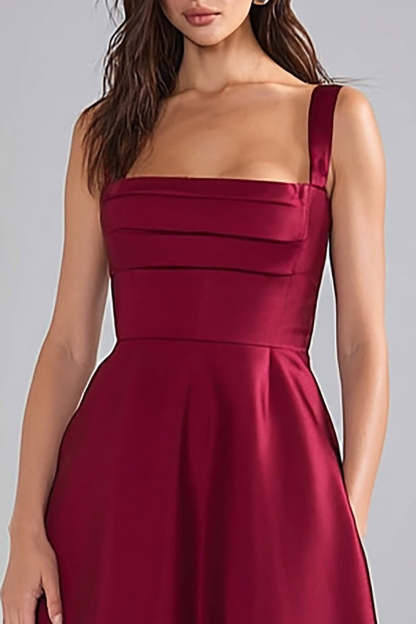 Burgundy A Line Thick Straps Long Bridesmaid Dress