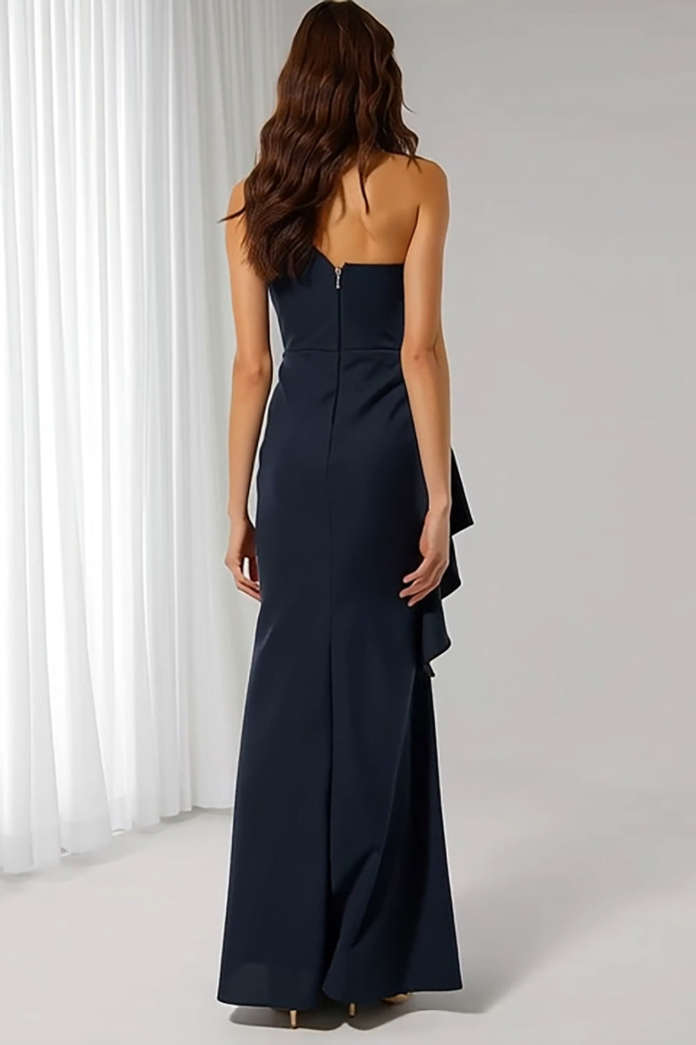 Navy One Shoulder Sheath Long Bridesmaid Dress with Drape