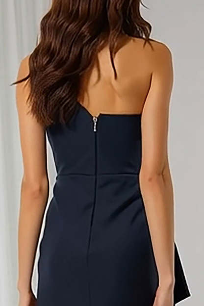 Navy One Shoulder Sheath Long Bridesmaid Dress with Drape