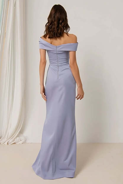 Lilac Off the Shoulder Ruched Sheath Long Bridesmaid Dress