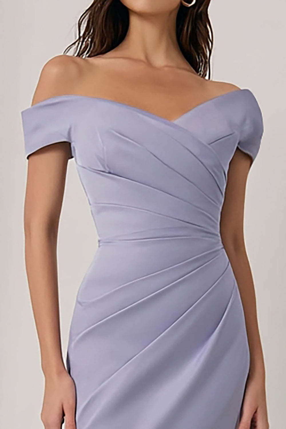 Lilac Off the Shoulder Ruched Sheath Long Bridesmaid Dress