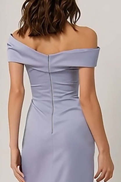 Lilac Off the Shoulder Ruched Sheath Long Bridesmaid Dress