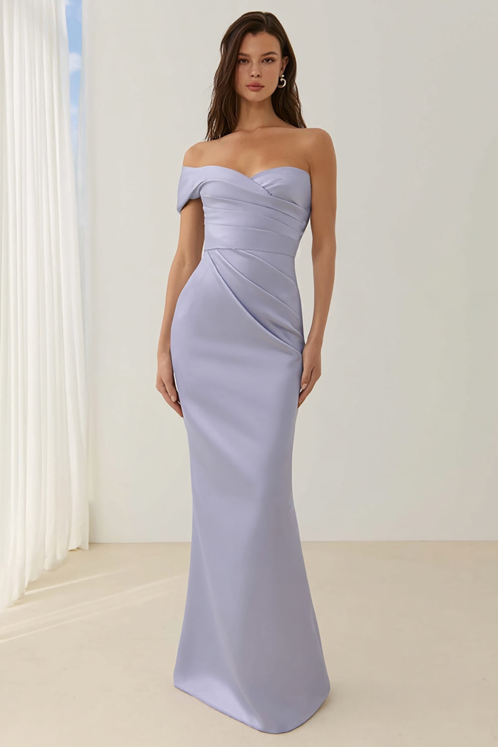 Lilac One Shoulder Mermaid Ruched Long Bridesmaid Dress