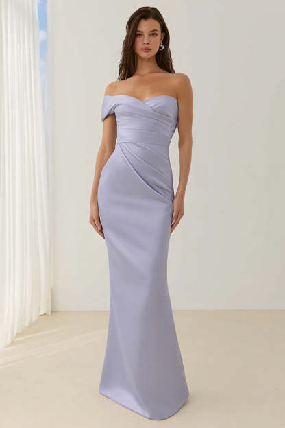 Leely Women Lilac Mermaid Long Bridesmaid Dress One Shoulder Ruched Satin Backless Wedding Guest Dress