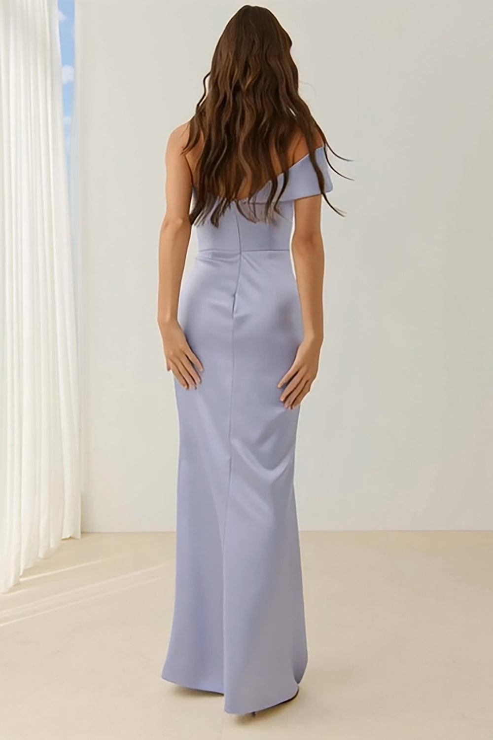 Lilac One Shoulder Mermaid Ruched Long Bridesmaid Dress