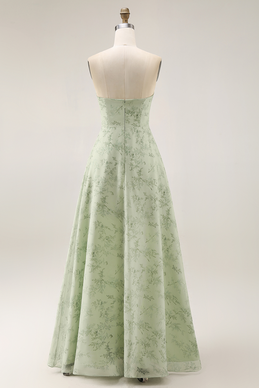 Floral Dusty Sage Strapless Sheath Long Bridesmaid Dress