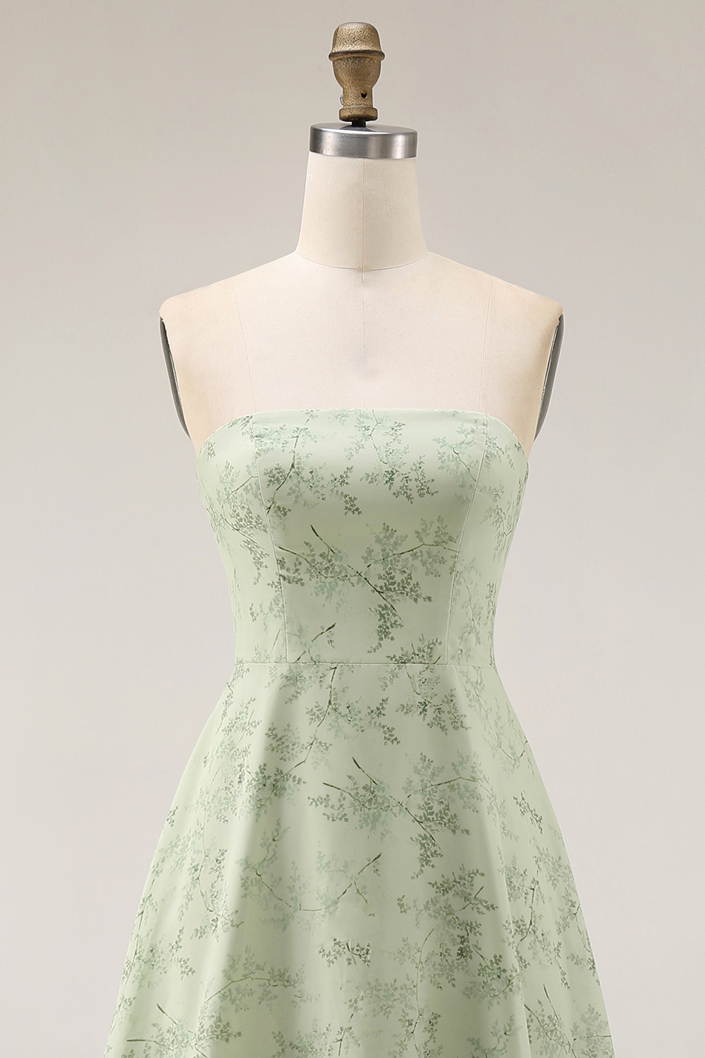 Floral Dusty Sage Strapless Sheath Long Bridesmaid Dress