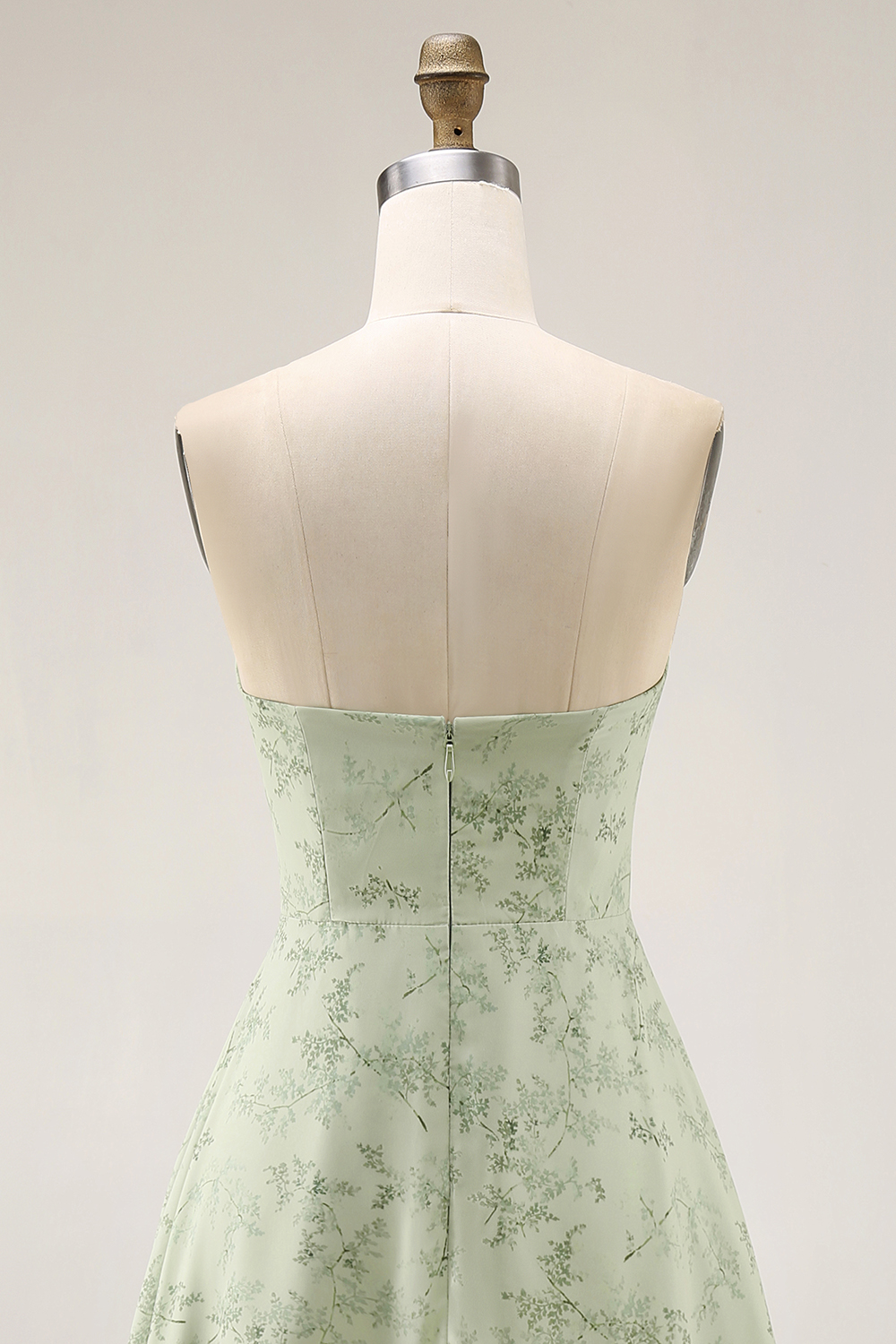 Floral Dusty Sage Strapless Sheath Long Bridesmaid Dress