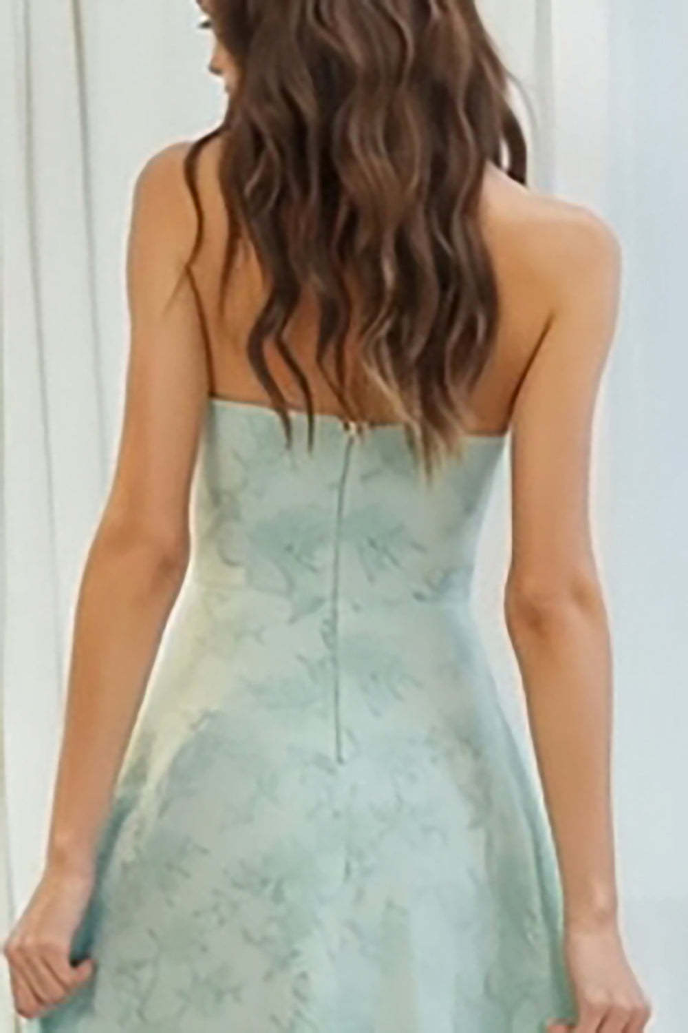 Floral Dusty Sage Strapless Sheath Long Bridesmaid Dress