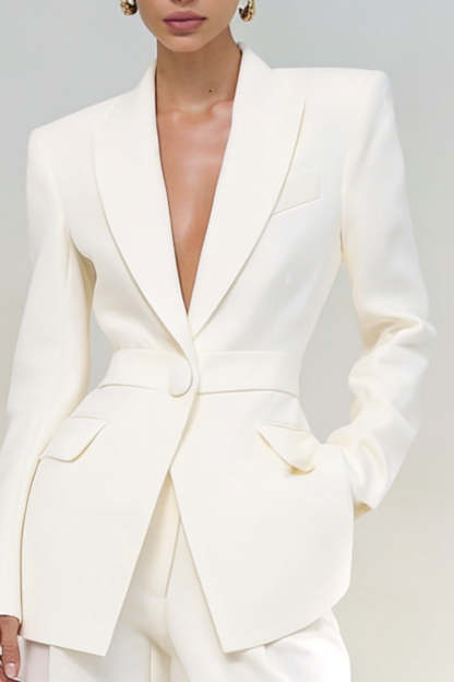 Ivory 2 Piece Single Breasted Peak Lapel Business Suits