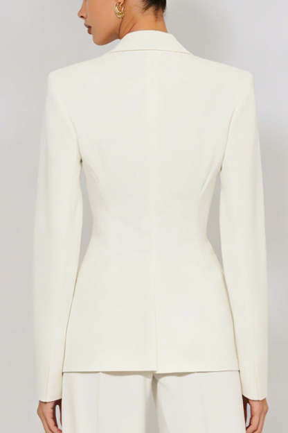 Ivory 2 Piece Peak Lapel Long Business Suits with Sleeves