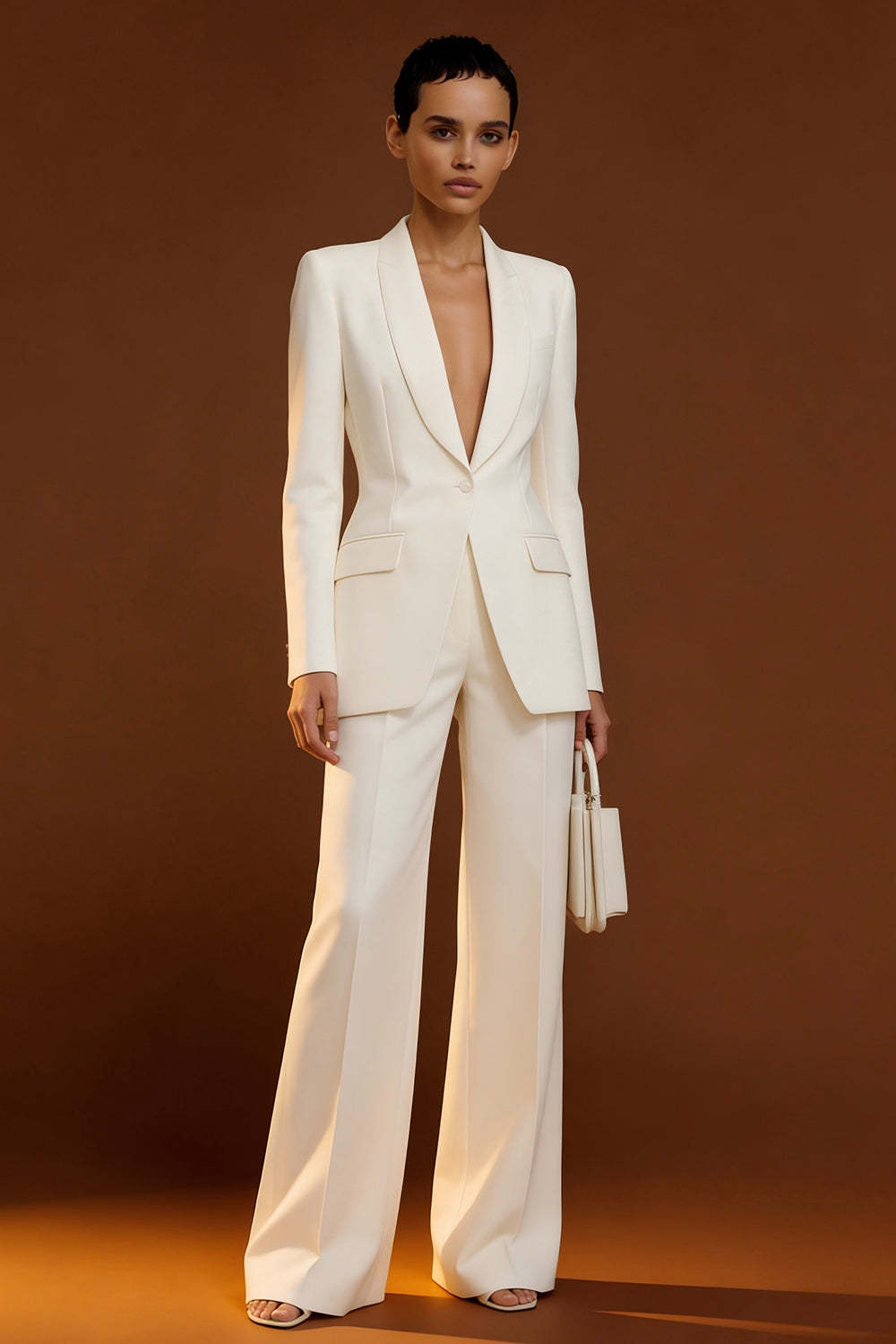 Ivory 2 Piece Shawl Lapel Single Breasted Business Suits