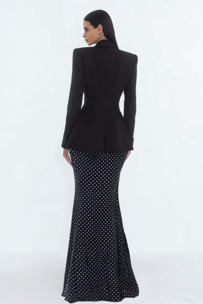 2 Piece Black Polka Dots Peak Lapel Mermaid Long Business Suits