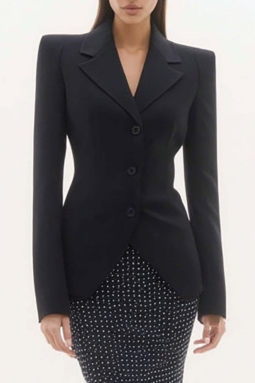Black 2 Piece Polka Dots Mermaid Notched Lapel Long Business Suits