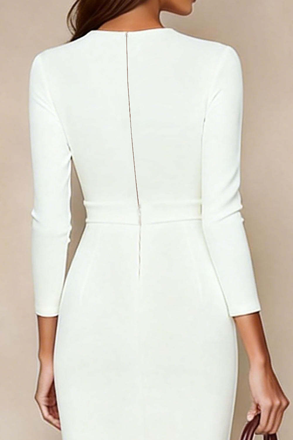 Ivory Pencil V-Neck Midi Work Dress with Slit