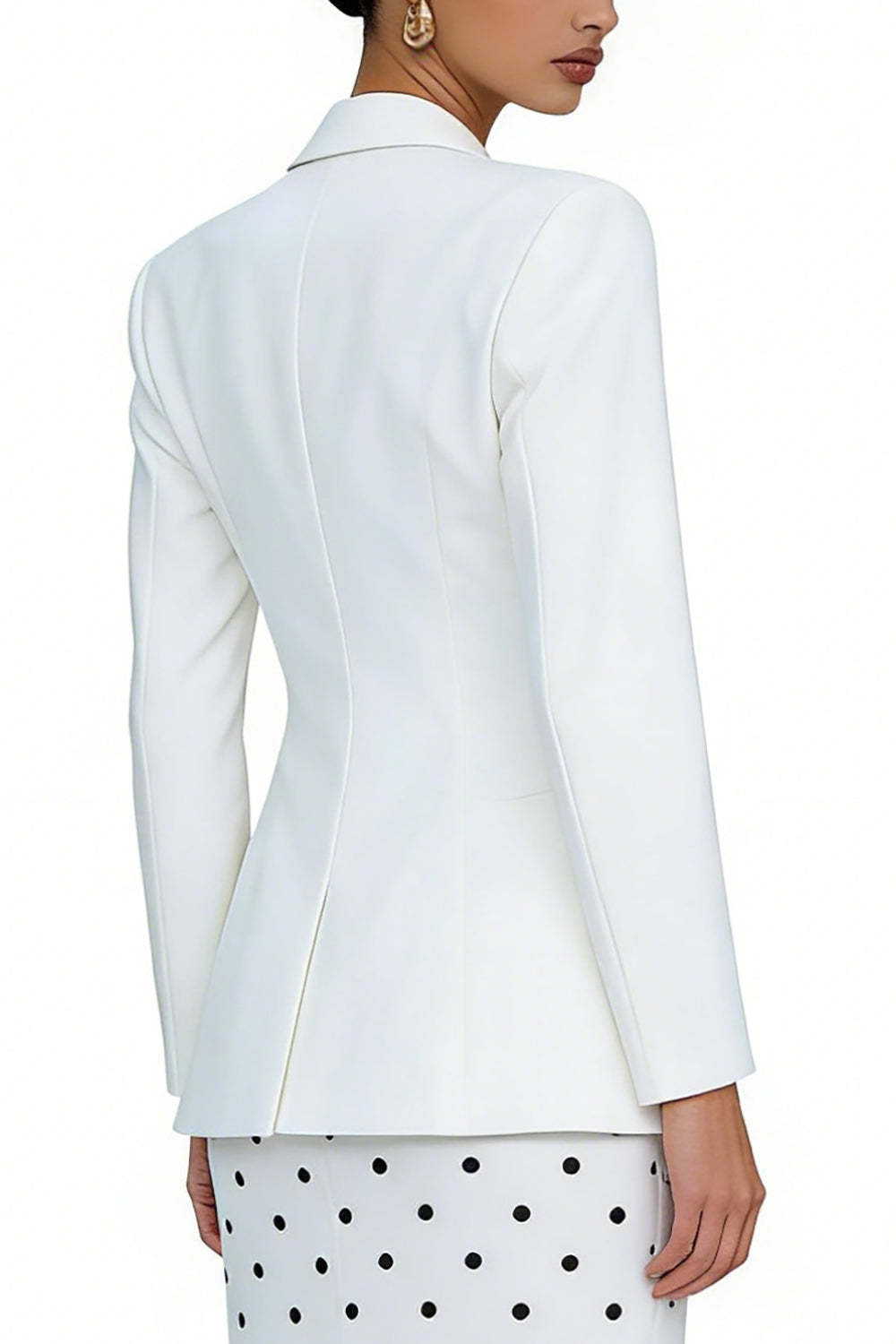 2 Piece Ivory Polka Dots Sheath Peak Lapel Long Business Suits