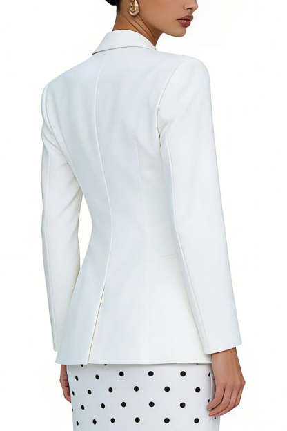 2 Piece Ivory Polka Dots Sheath Peak Lapel Long Business Suits