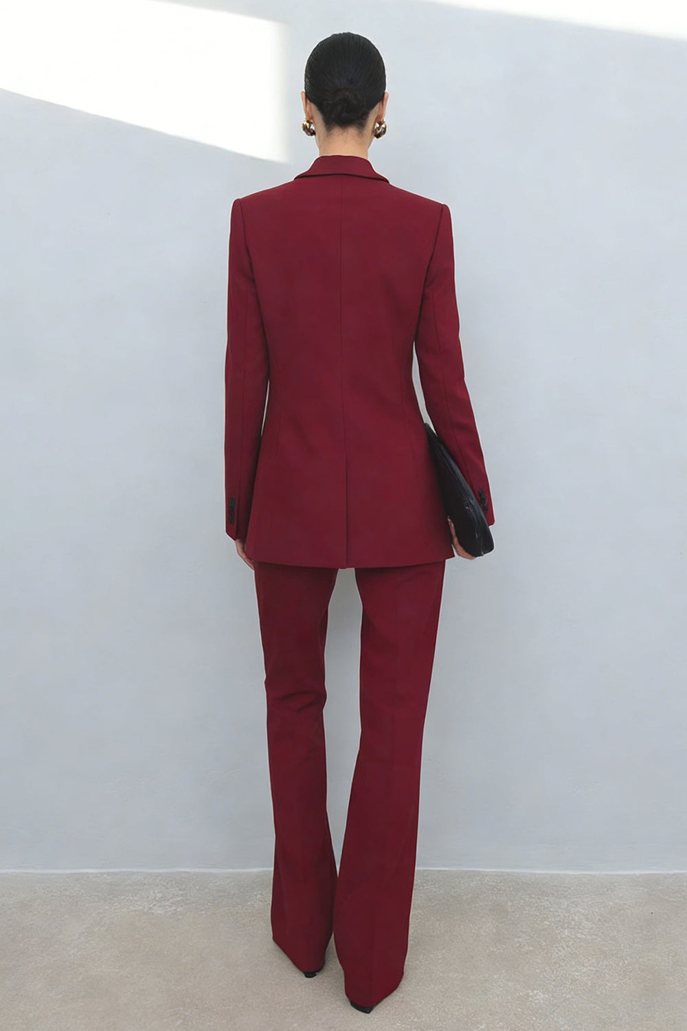 2 Piece Burgundy Peak Lapel Double Breasted Prom Suits