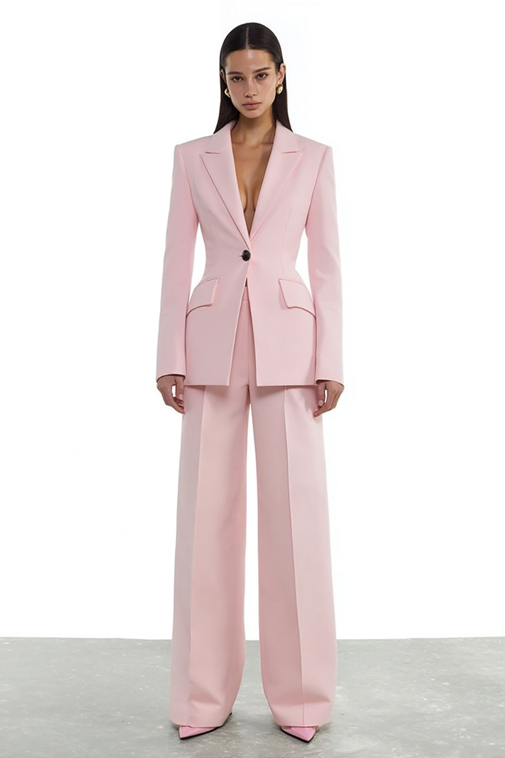 Leely Women Light Pink 2 Piece Prom Suits Peak Lapel Single Breasted Work Pantsuits
