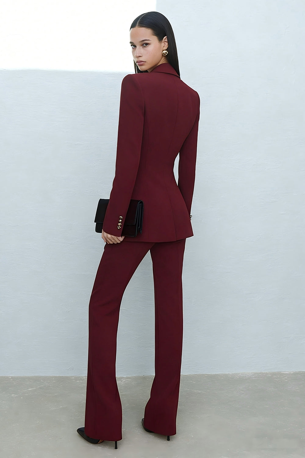 Burgundy 2 Piece Shawl Lapel Double Breasted Prom Suits with Buttons