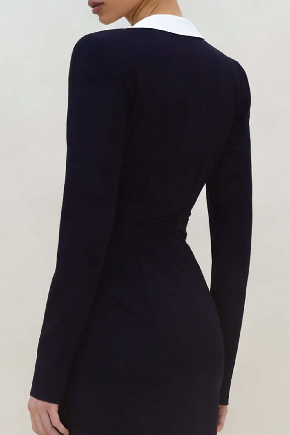 Black Peak Lapel Ruched Sheath Maxi Blazer Dress with Slit
