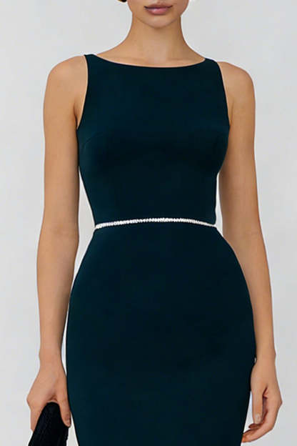 Navy Tiered Bateau Neck Mermaid Long Wedding Guest Dress with Ruffles