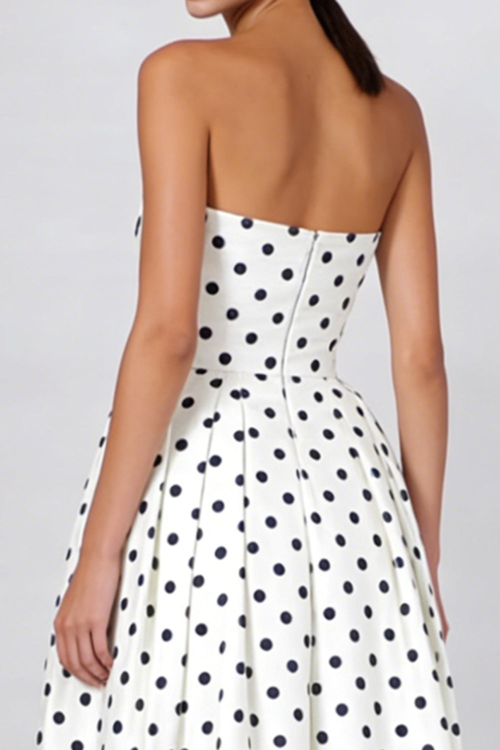 White and Black Polka Dots Long Wedding Guest Dress with Pockets