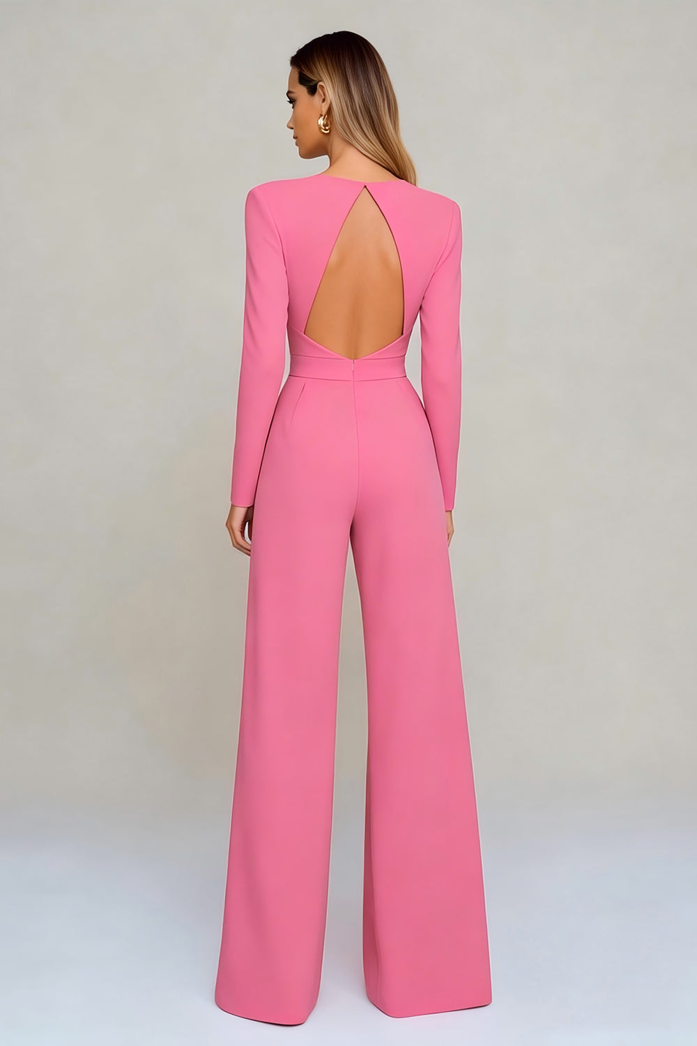 Black Crew Neck Open Back Formal Jumpsuits with Sleeves