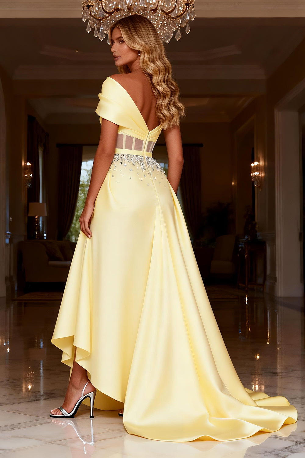 Light Yellow Ball Gown Long Corset Prom Dress with Beading