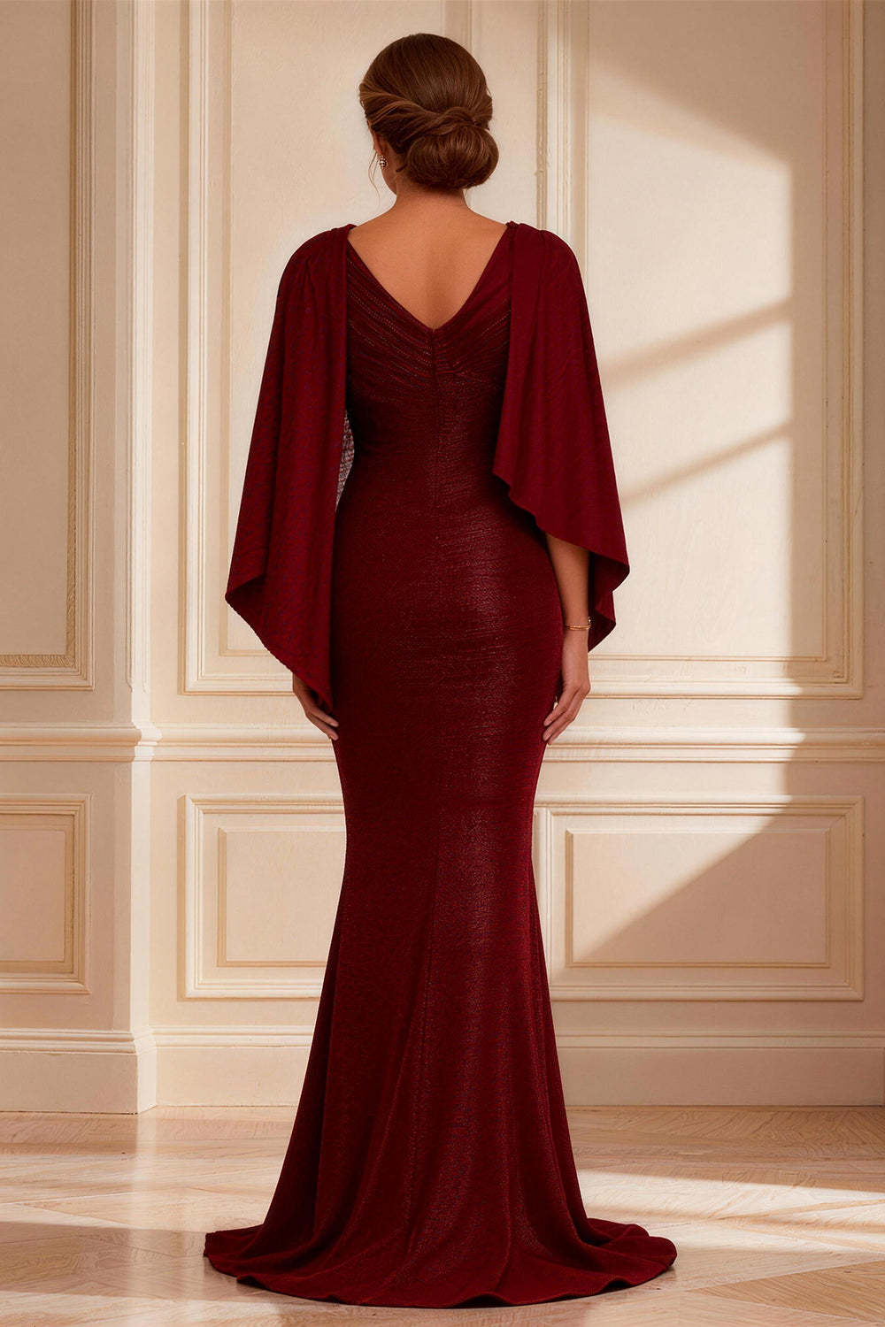 Burgundy Mermaid Boat Neck Long Mother of the Bride Dress with Slit