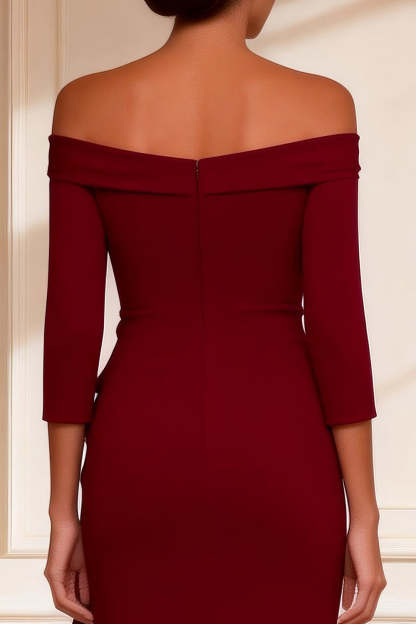 Burgundy Asymmetrical Off the Shoulder Mother of the Bride Dress with Ruffles