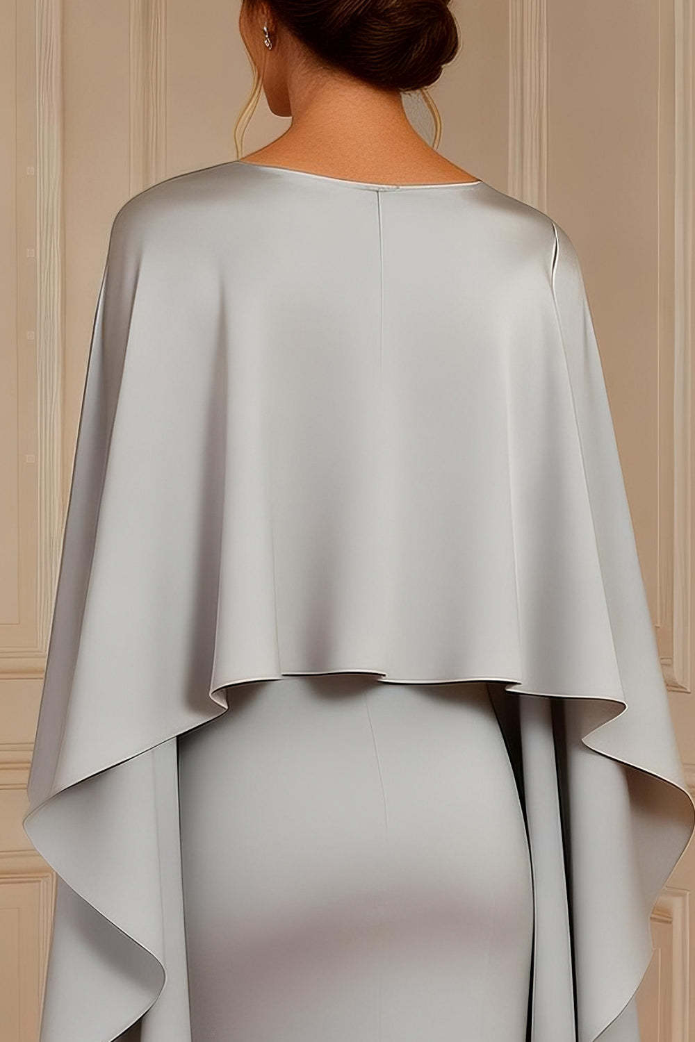 Grey Boat Neck Sheath Maxi Mother of the Bride Dress with Cape