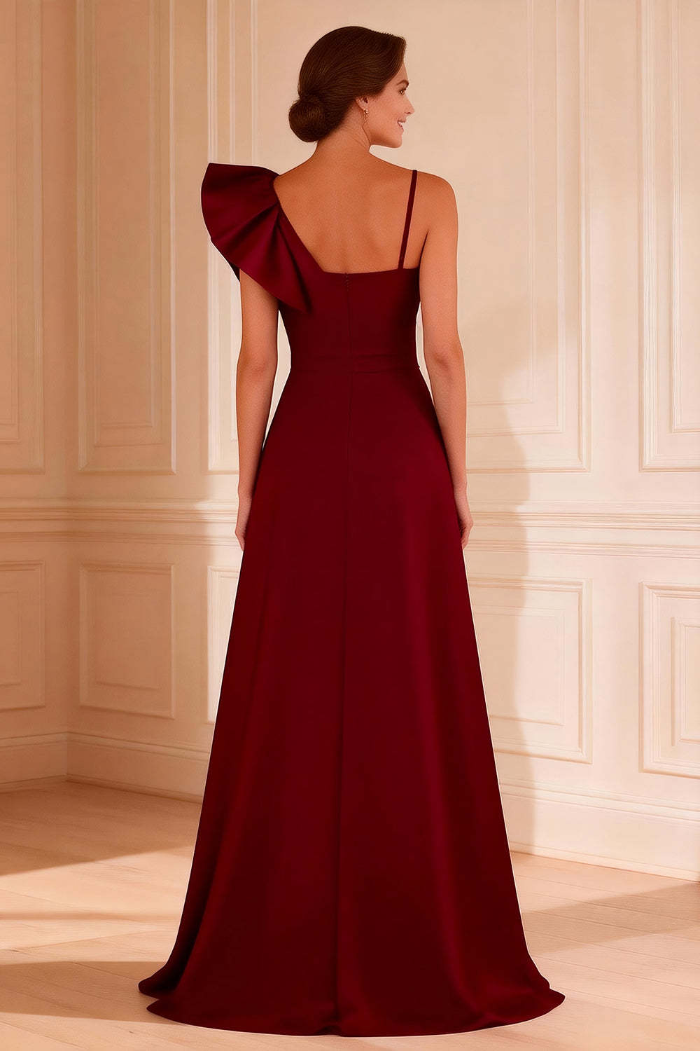 Burgundy A Line Long Mother of the Bride Dress with Ruffles