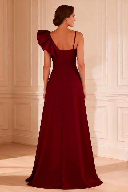 Burgundy A Line Long Mother of the Bride Dress with Ruffles