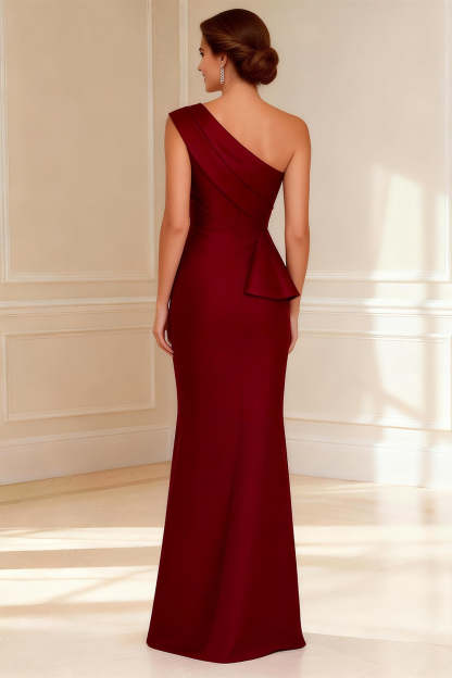 Burgundy Ruched Mermaid Long Mother of the Bride Dress with Slit