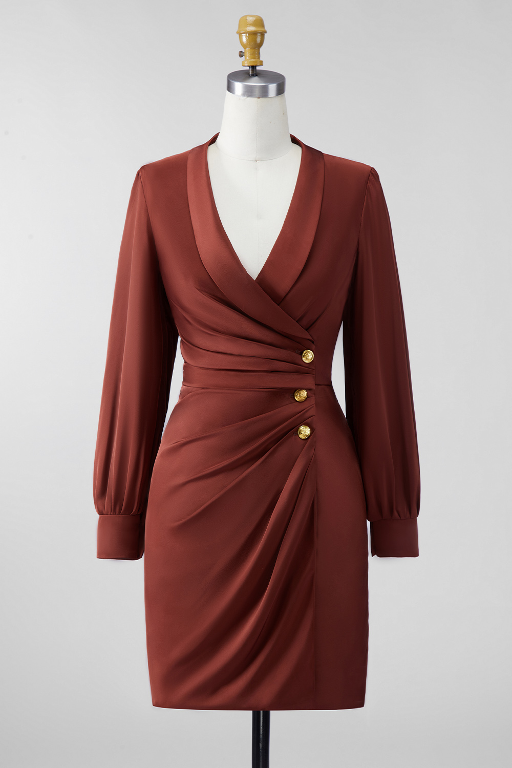 Chocolate Shawl Lapel Ruched Bodycon Midi Mother of the Bride Dress