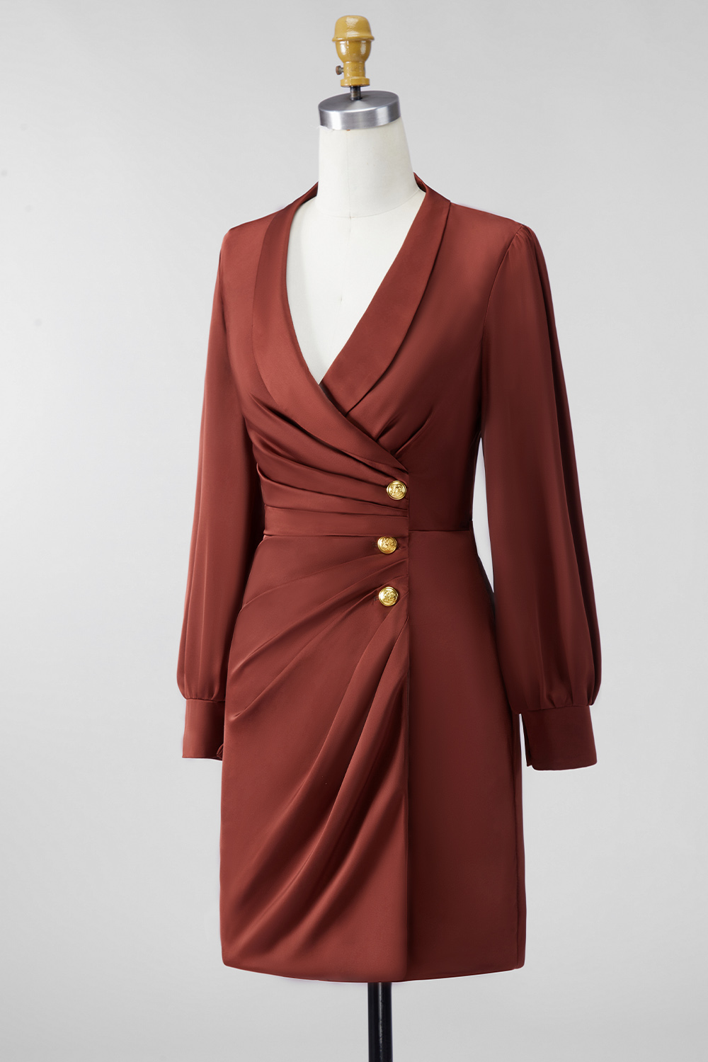 Chocolate Shawl Lapel Ruched Bodycon Midi Mother of the Bride Dress