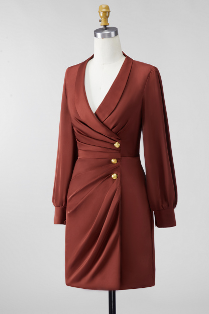 Chocolate Shawl Lapel Ruched Bodycon Midi Mother of the Bride Dress