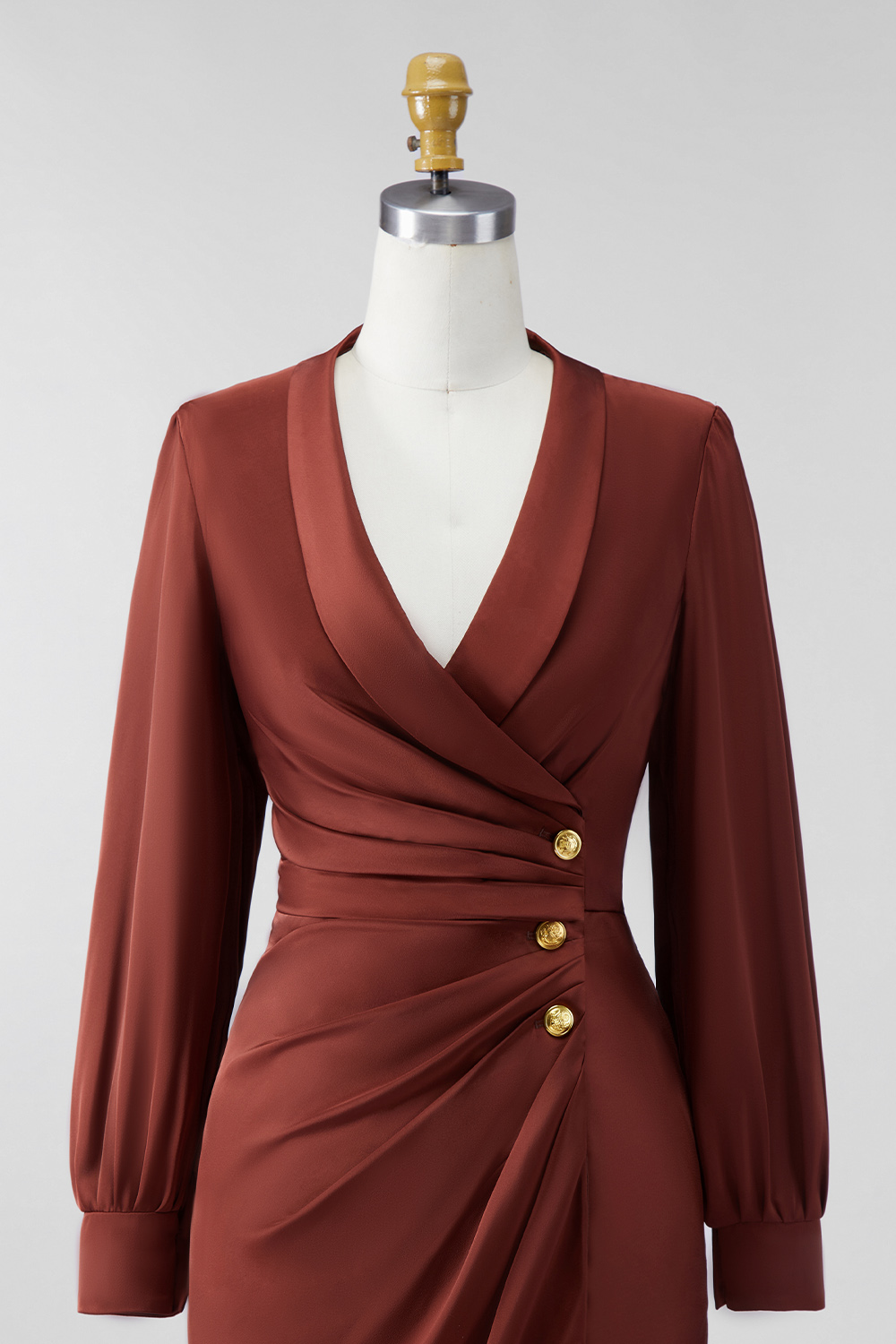 Chocolate Shawl Lapel Ruched Bodycon Midi Mother of the Bride Dress